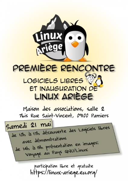 Rerncontre Logiciels Libres Pamiers Maison des Associations 21 Mai 2016